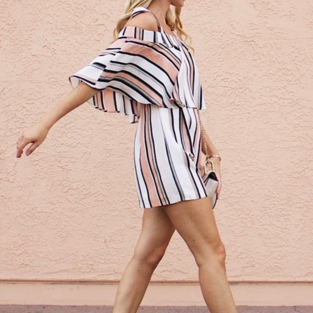TOPSHOP Romper Off Shoulder Striped